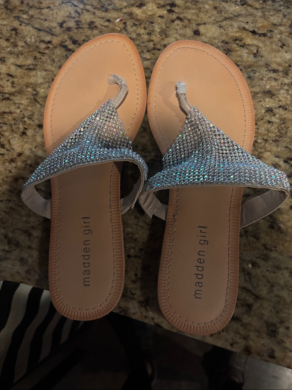 Madden Girl Crystal Embellished Nude Thong Sandals